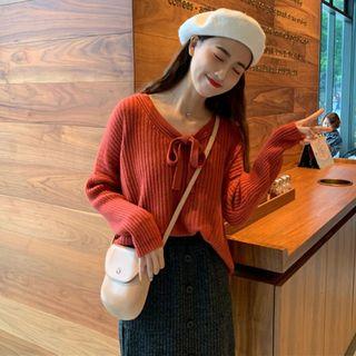 Bow Lace Up V-neck Knit Top
