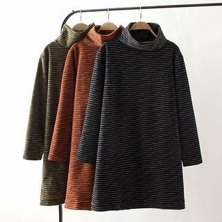 Striped Long-sleeve Mock Neck Tunic Dress