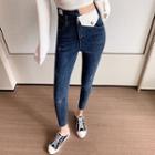 Color-block Slim-fit Crop Jeans