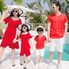 Family Matching Crew-neck Short-sleeve T-shirt / Shorts / Lace-up Short-sleeve A-line Dress / Set