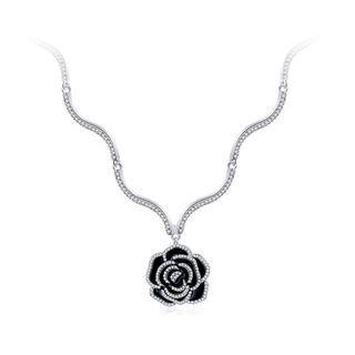 Fashion Rose Necklace With White Austrian Element Crystal Silver - One Size