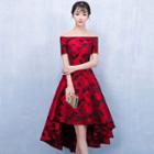 Off-shoulder Patterned Dip-back Prom Dress