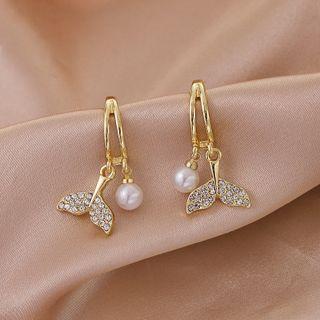 Rhinestone Mermaid Tail Pearl Stud Earring As Shown In Figure - One Size