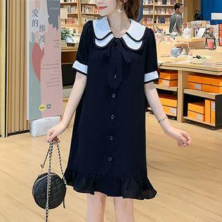 Layered Collar Buttoned Short-sleeve Mini A-line Dress
