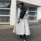 Hidden Buttoned Trench Coat With Sash Gray - One Size