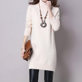 Turtleneck Long-sleeve Sweater Dress