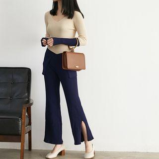 Set : Colour Block Knit Top + Slit Pants