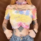Tie-dyed Lettuce Edge Short-sleeve Cropped Top