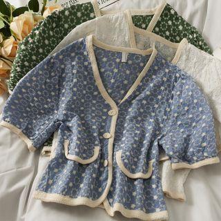 Embroidered Cropped V-neck Shirt