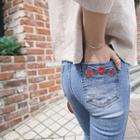 Embroidered Frayed-hem Jeans