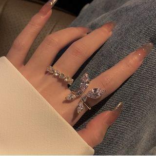 Butterfly Rhinestone Open Ring / Rhinestone Ring / Set