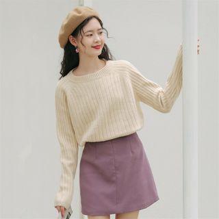 Crewneck Plain Striped Long-sleeve Sweater