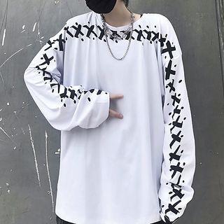 Couple-matching Long-sleeve Cross-paneled T-shirt