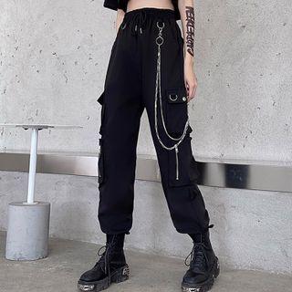 Set: Pocket Detail Cropped Harem Pants + Waist Chain