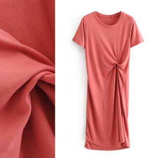 Short-sleeve Knot-front Slit T-shirt Dress