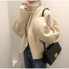 Long-sleeve Plain Faux Fur Coat Beige - One Size