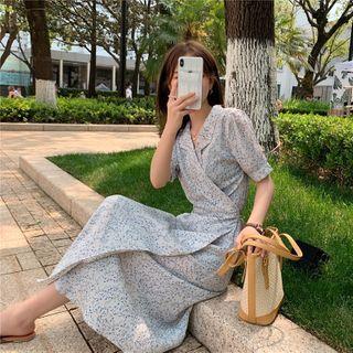 Floral Short-sleeve Wrap Midi A-line Dress