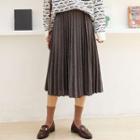 Accordion Pleat Midi Knit Skirt Coffee - One Size