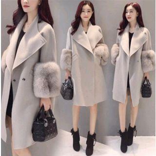 Faux-fur Panel A-line Snap-button Coat