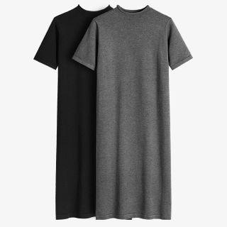 Short-sleeve Mock Neck Midi Knit Dress