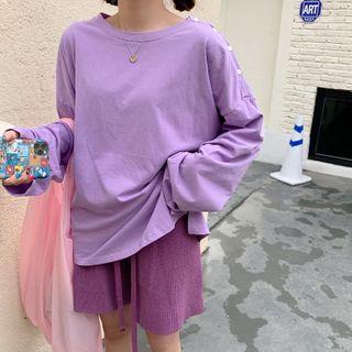 Oversized Long-sleeve Side-slit T-shirt