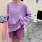 Oversized Long-sleeve Side-slit T-shirt