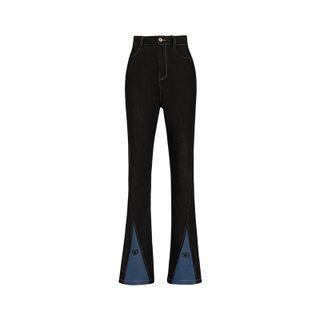 High-waist Heart Embroidered Boot-cut Jeans