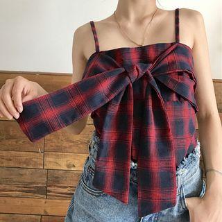 Plaid Tie-front Camisole Top