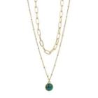 Glaze Disc Pendant Layered Necklace Green - One Size