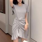 Short-sleeve Drawstring Mini Knit Dress