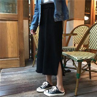 Side Slit Midi Skirt Black - One Size