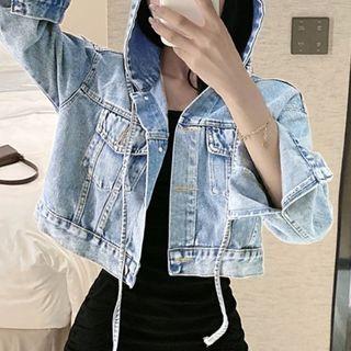 Spaghetti Strap Mini Dress / Denim Hooded Jacket