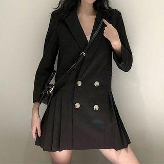 Pleated Double-breasted Coatdress