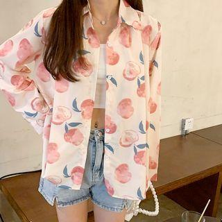 Long-sleeve Apple Print Loose-fit Blouse