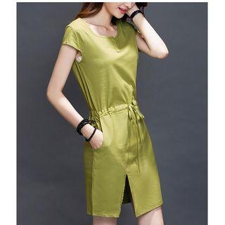 Drawstring Waist Cap-sleeve Dress