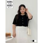 Elbow-sleeve Textured Cardigan
