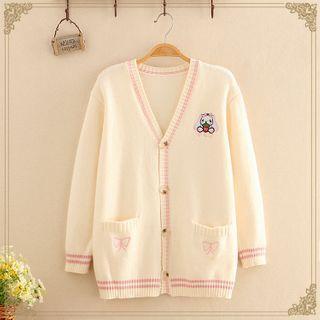 Rabbit Embroidered V-neck Knit Cardigan