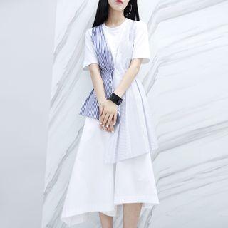 Patchwork Striped Asymmetric T-shirt With Strap