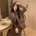 Plaid Sweater Vest / Long-sleeve Midi A-line Dress