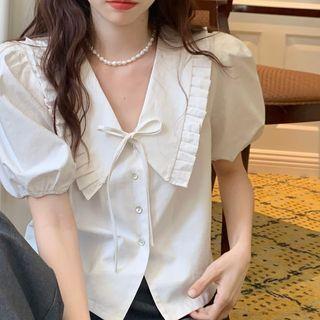 Short-sleeve Bow Detail Shirt Off-white - One Size