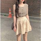 Plaid Square Neck Camisole / High-waist Mini Skirt