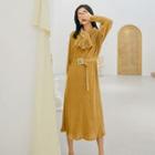Tie Neck Long-sleeve Midi Dress