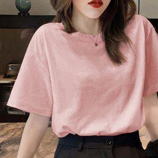 Plain Short-sleeve Round-neck T-shirt