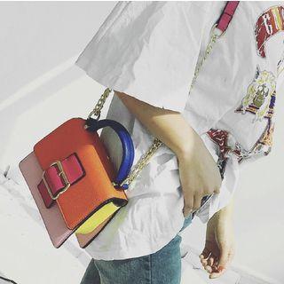 Color Panel Buckled Chain Strap Crossbody Bag