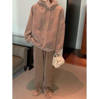 Long-sleeve Fleece Hoodie / Corduroy Straight Cut Pants