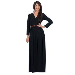 V-neck Long-sleeve A-line Maxi Dress With Belt