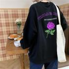 Long-sleeve Rose Embroidered Sweatshirt