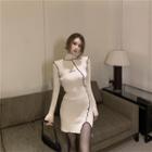 Turtleneck Slit Knit Mini Bodycon Dress