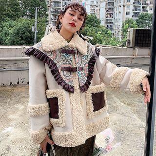 Printed Collar Fleece Panel Jacket