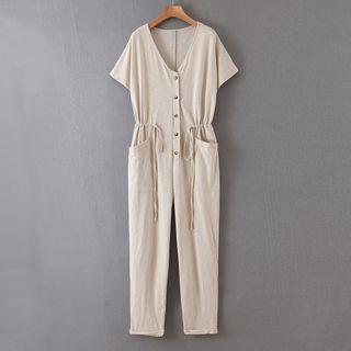 Drawstring-waist Short-sleeve Jumpsuit